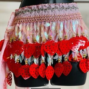 Belly Dance Hip Wrap skirt with Strawberries Coins Pink